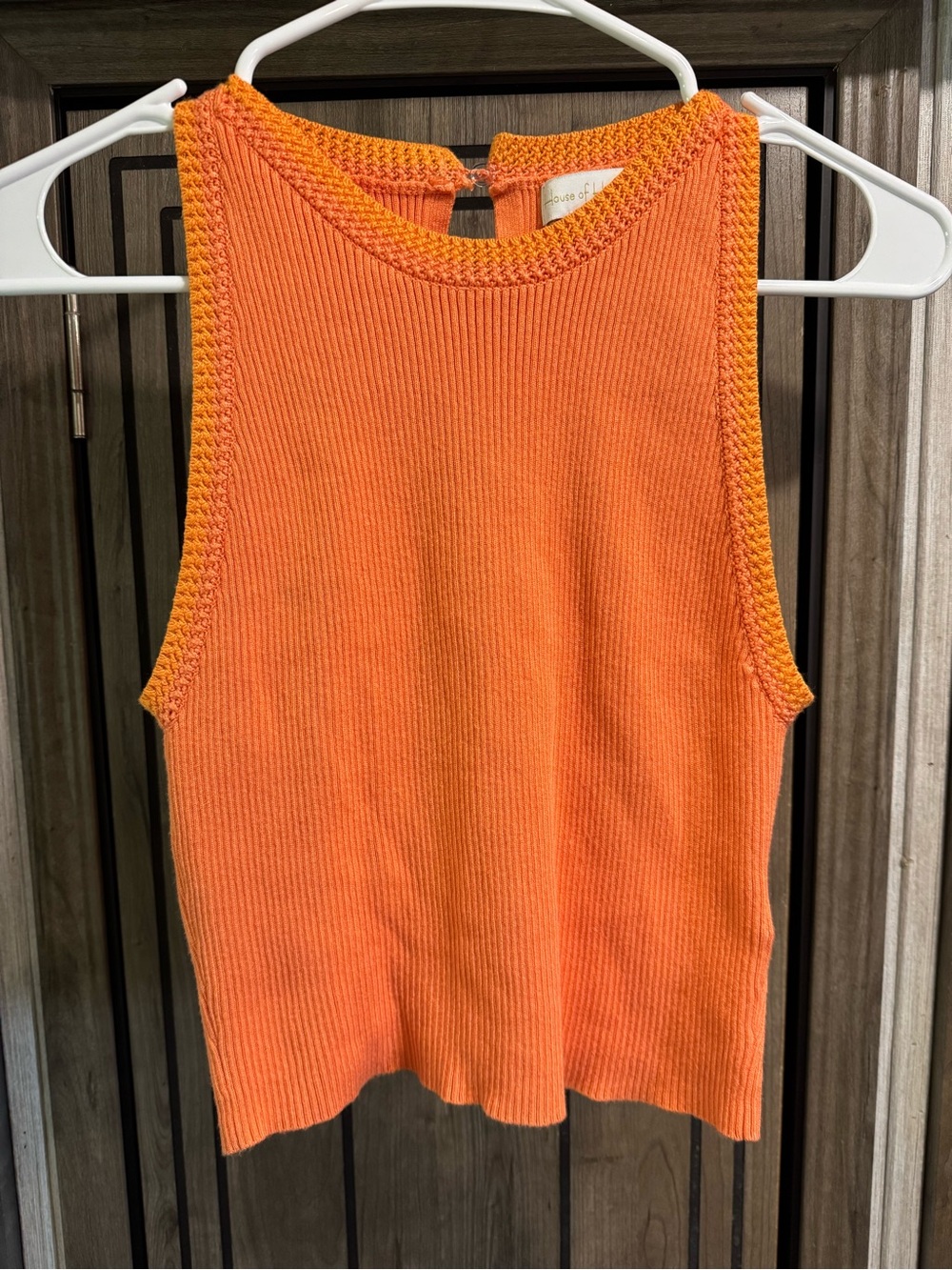 EUC House of Harlow 1960 Orange Ribbed Crochet-Trim Tank